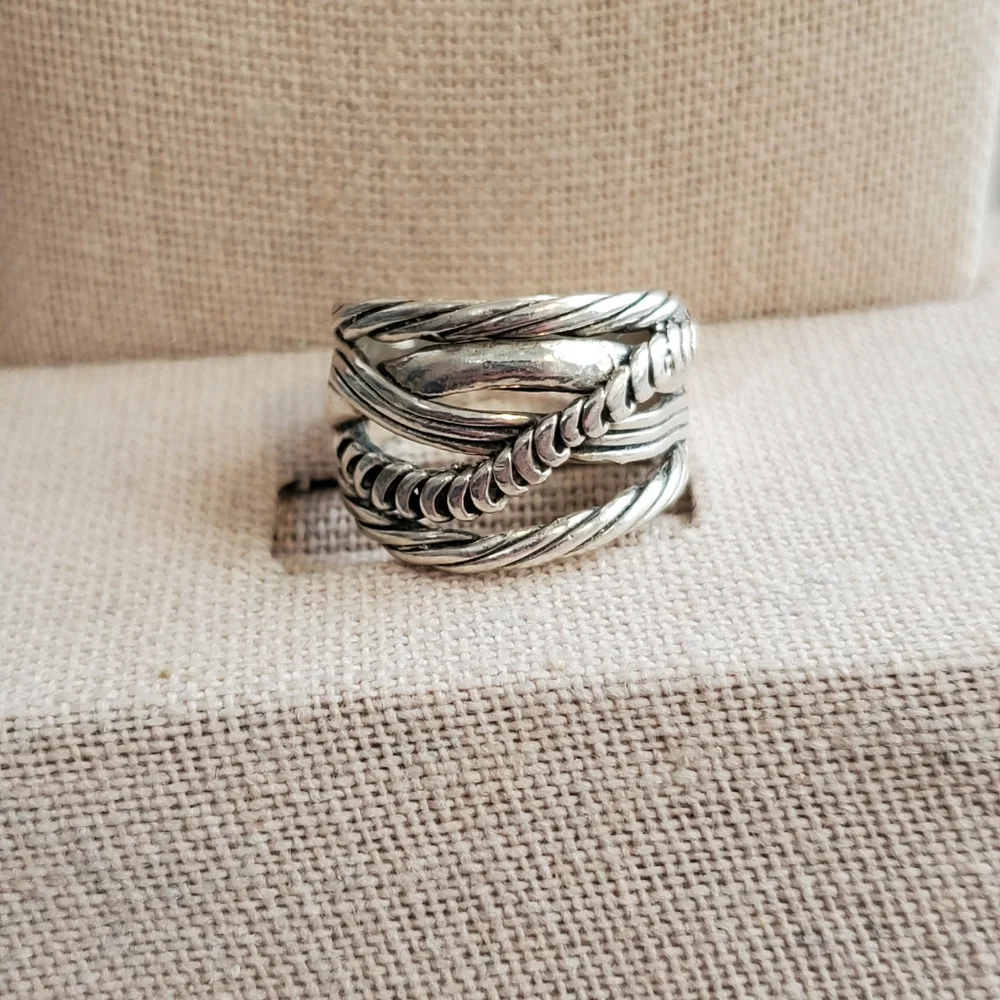 PZ 925 Sterling Texturized Rope Weave Band Ring 6.75 - Picture 2 of 16